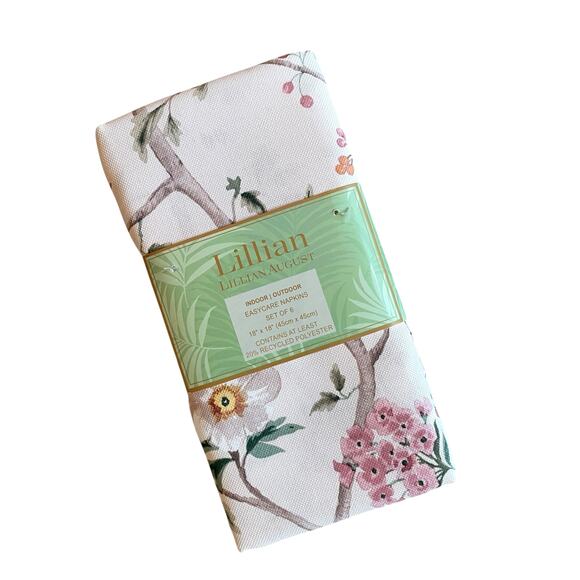 Lillian August Floral Dinner Napkins 18X18 Set of 6 Easy Care NEW - Picture 2 of 10